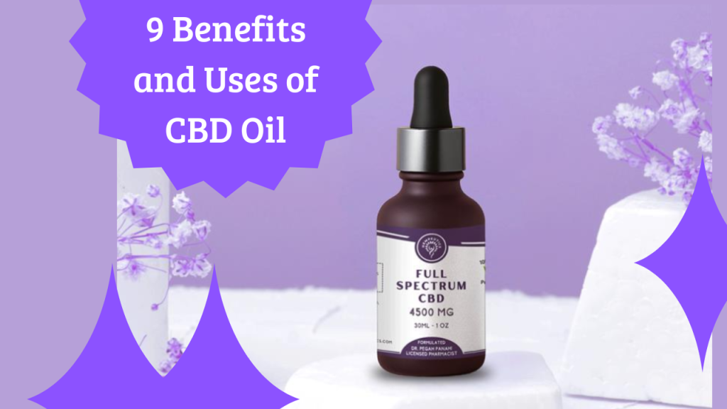 Illustration showing 9 benefits and uses of CBD products