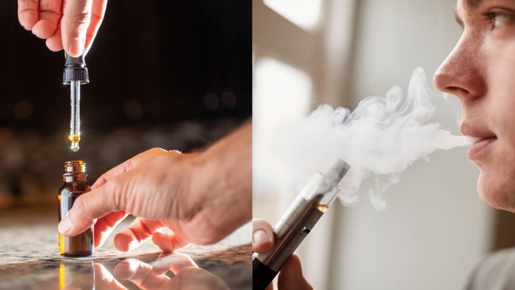Image showing side by side comparison of CBD tincture and vape.