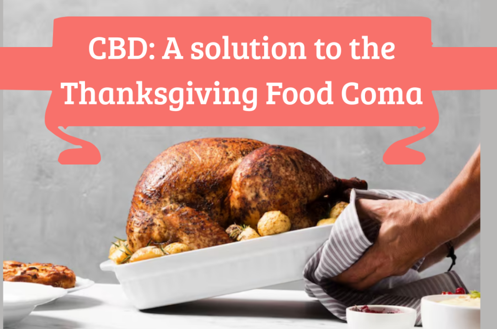 Illustration showing how CBD products can be used to treat thanksgiving food coma