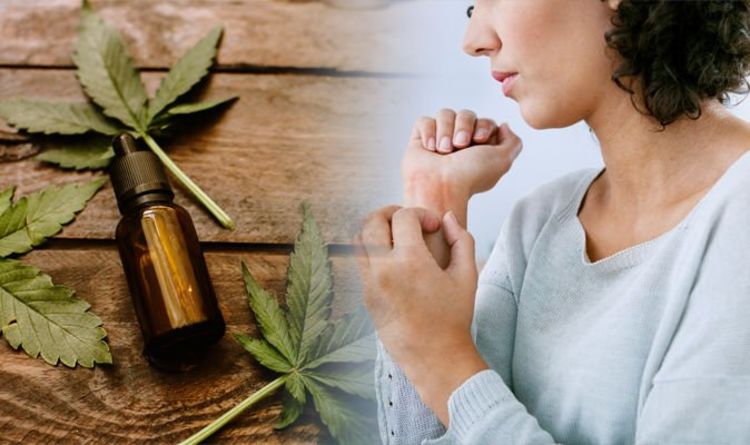Image showing woman struggling with skin irritation treated by CBD.