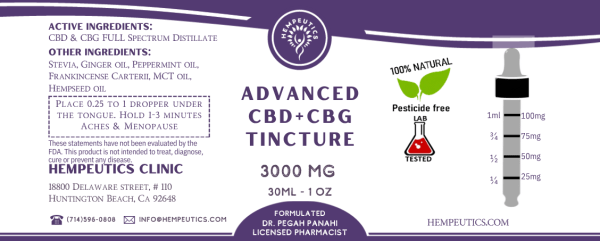 Advanced CBD Tincture Pain Anxiety Menopause CBG