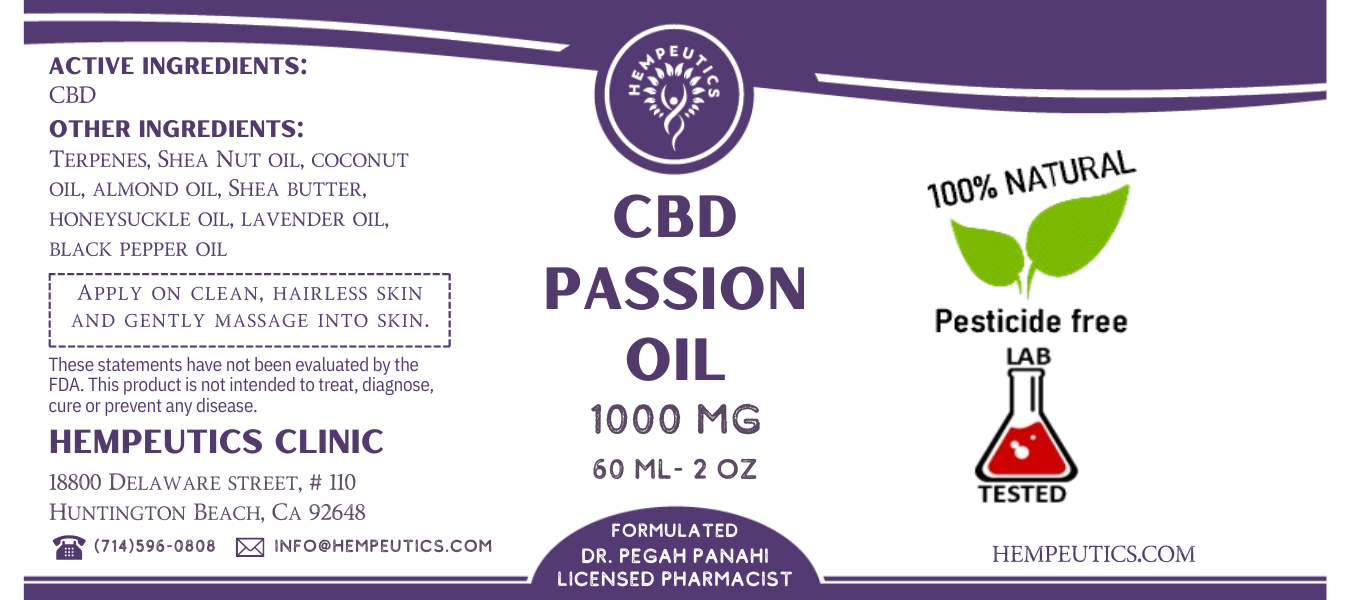 Label for CBD Passion Oil 1000 mg.