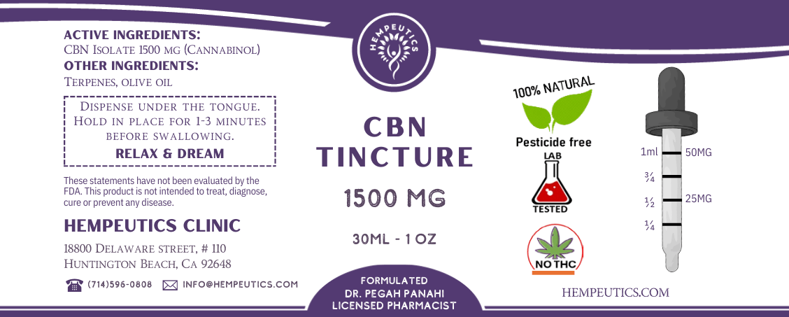 Label for CBN tincture 1500 mg.