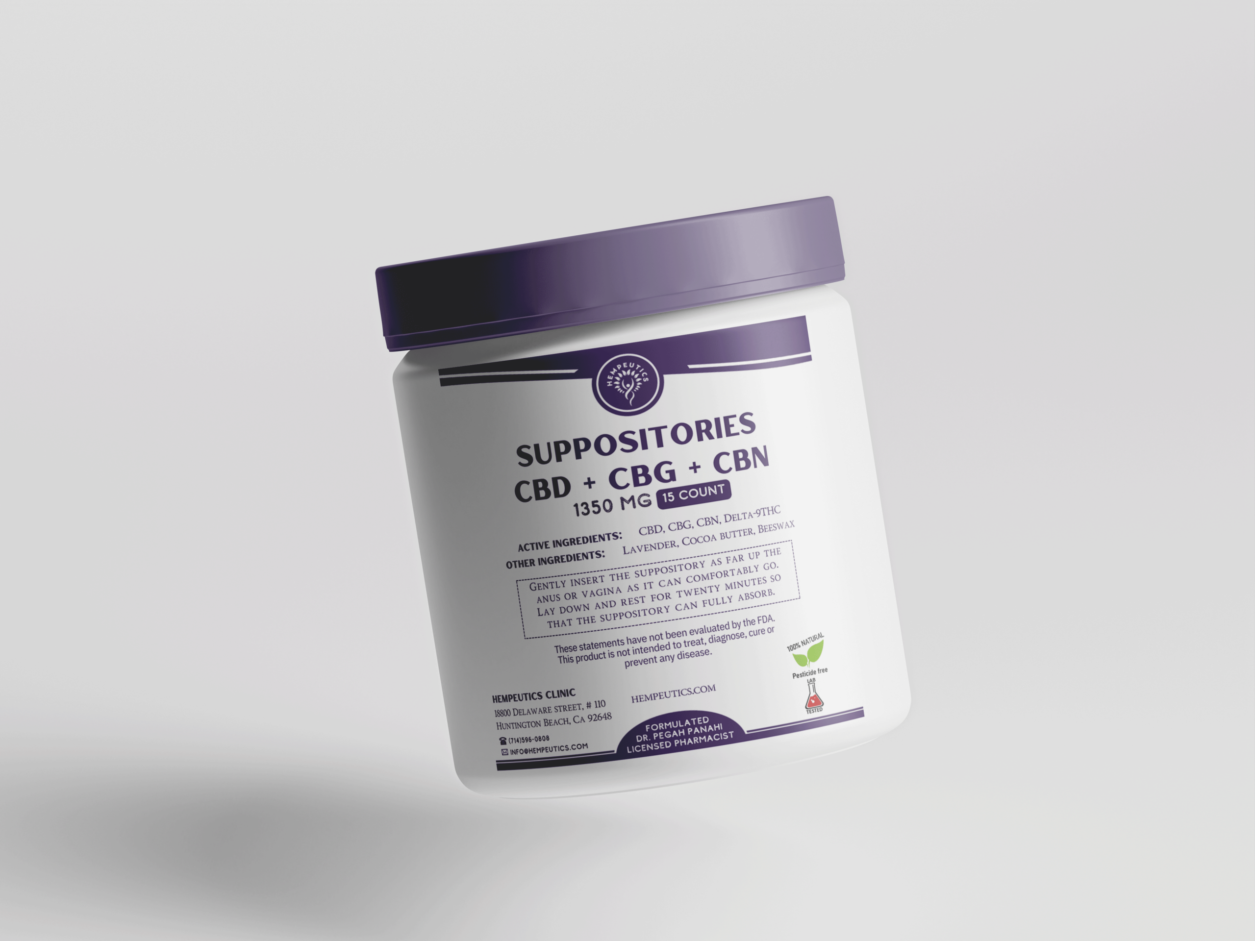 Image showing CBD + CBG + CBN Suppositories 1350 mg.