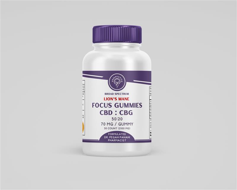Image showing CBD : CBG Focus gummies with Lion's Mane 70 mg per gummy.